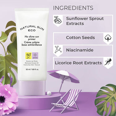 The Face Shop No Shine Sun Primer Spf 50+ With 2% Zinc Oxide & Squalane Sensitive, Unisex Sunscreen With Spf 50+ Pa +++| Oil Free, Blue Light & Digital Devices, 50Ml